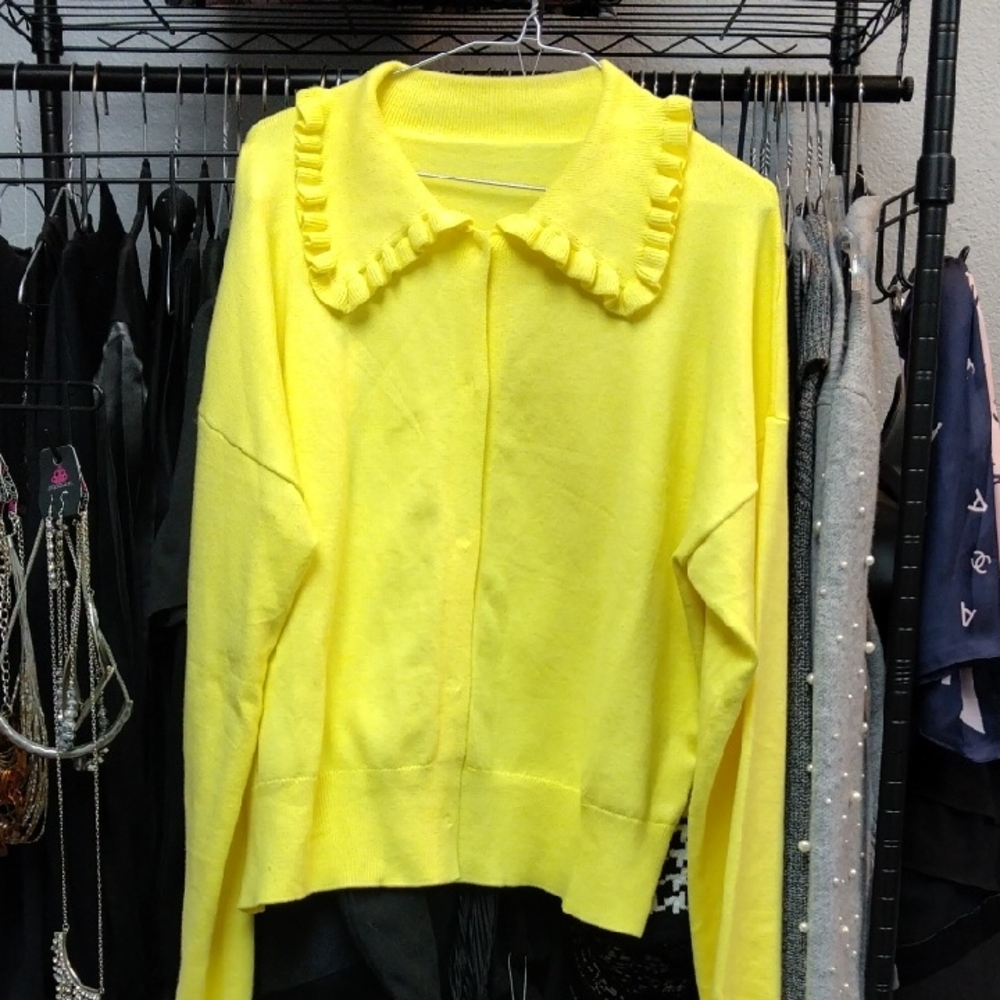 Yellow Ruffled Collar Sweater